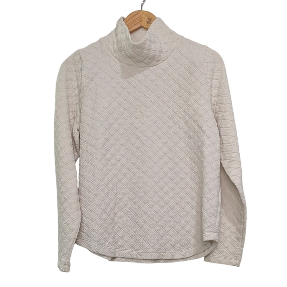 J.Crew‎ Quilted Turtleneck Sweatshirt Ivory Diamond Pattern - Small - Picture 2 of 6
